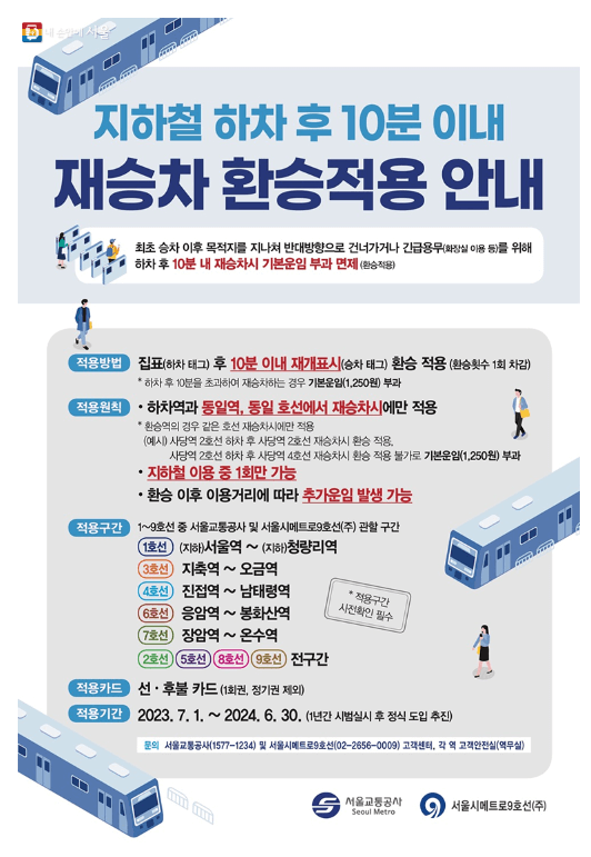 10분내 재승차 제도 적용 안내