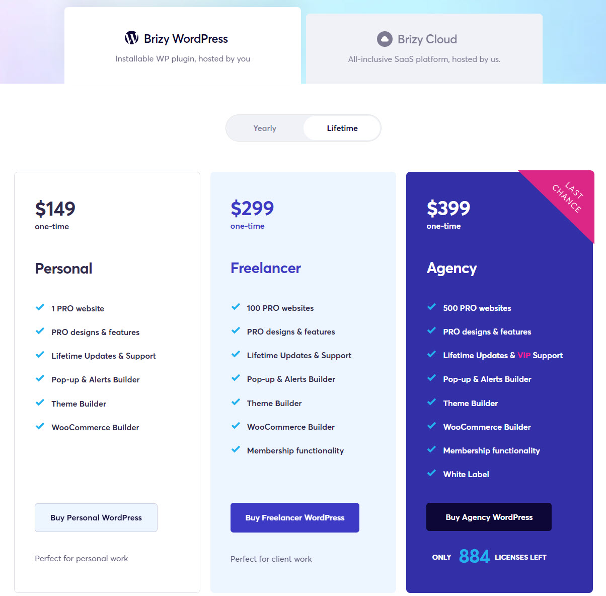 워드프레스 Brizy 페이지 빌더 vs. Brizy Cloud