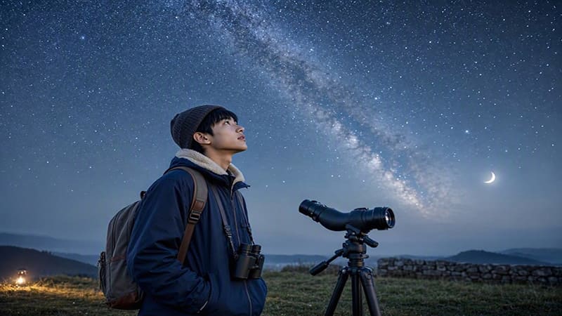 <img src=&rdquo;night-sky-stargazing-view.jpg&rdquo; alt=&rdquo;밤하늘을 올려다보며 천체 관측과 별빛 위로를 느끼는 여행객&rdquo;>