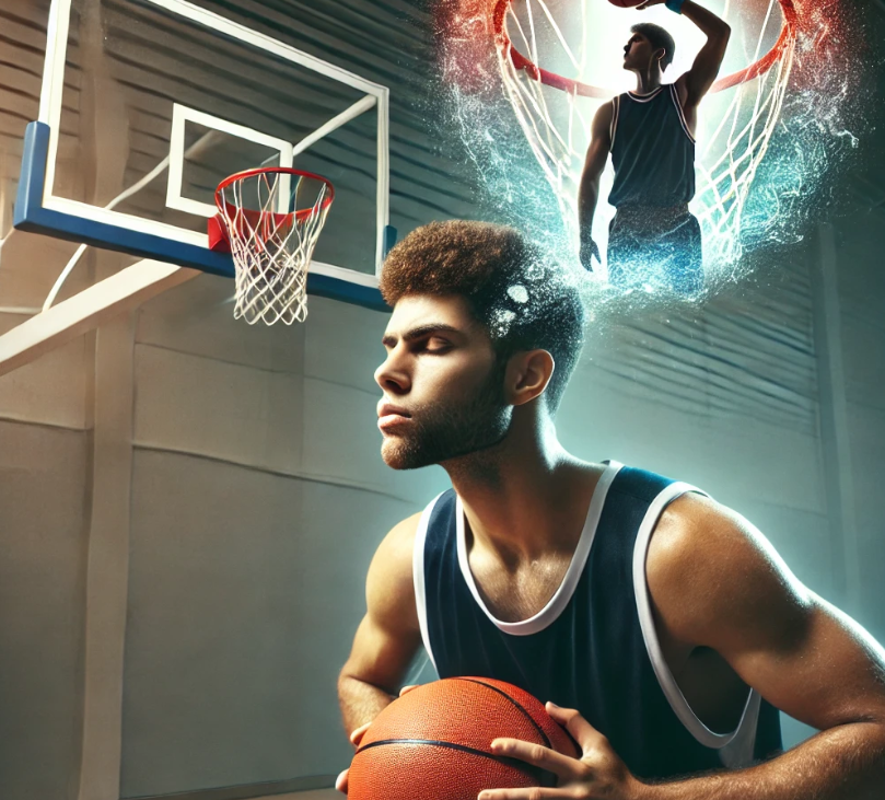 농구선수가 슛을 어떻게 할것인지 상상을 하고 있다
이것이 스포츠 심리학이다