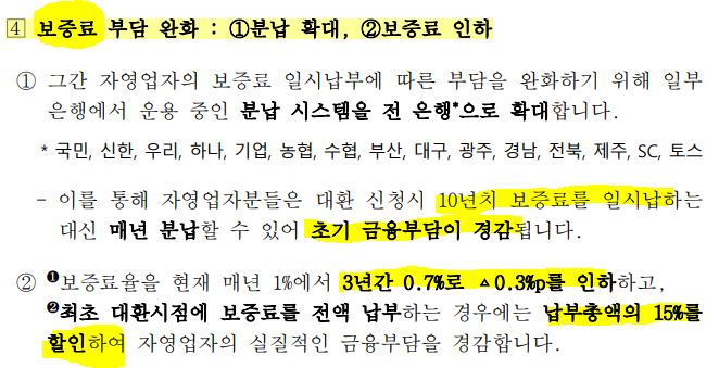 소상공인 저금리 대환대출 프로그램 : 보증료 부담 완화입니다.
