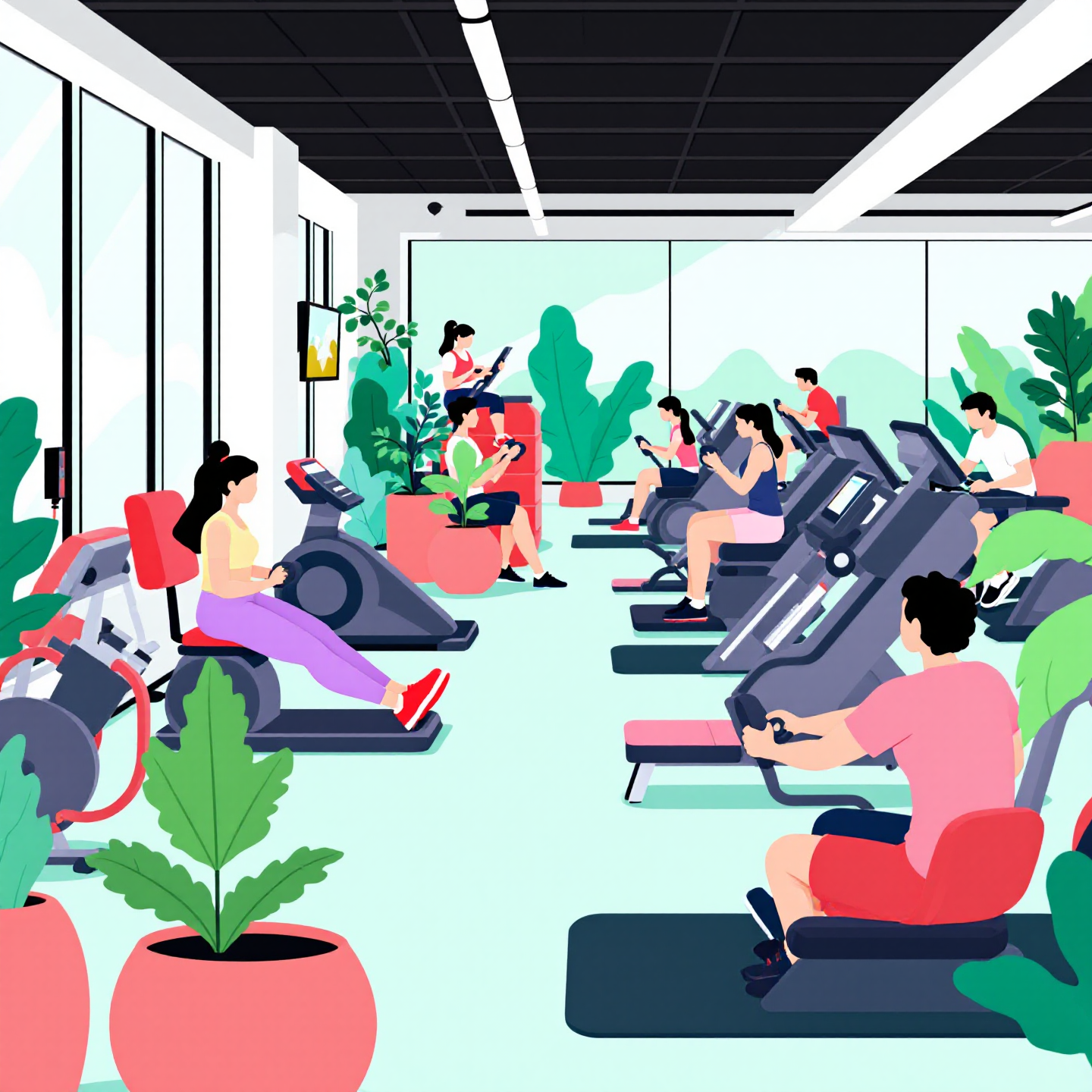 헬스장 운동하는 사람들