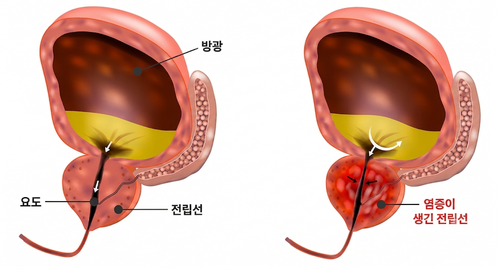 정상인 전립선과 염증이 생긴 전립선