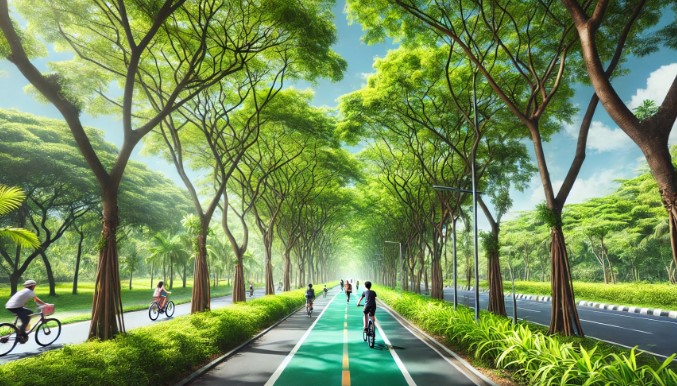 @자전거도로와 나무 이미지