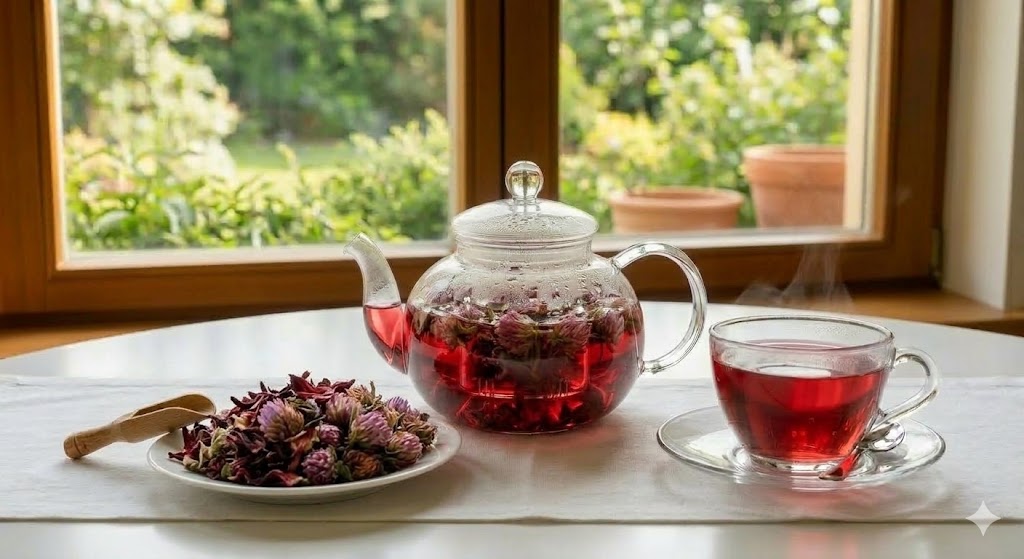 강력한 항산화 성분이 콜라겐 합성을 돕고 피부 두께를 개선하여 피부 노화 방지 및 미백 효과를 극대화하는 레드클로버 히비스커스 뷰티 블랜딩