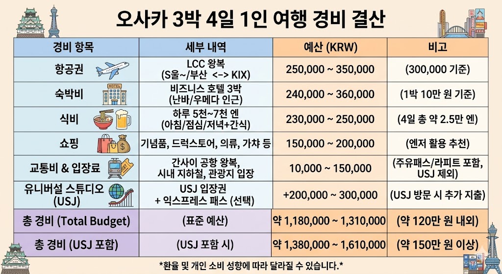 일본 오사카 1인 여행 경비 결산