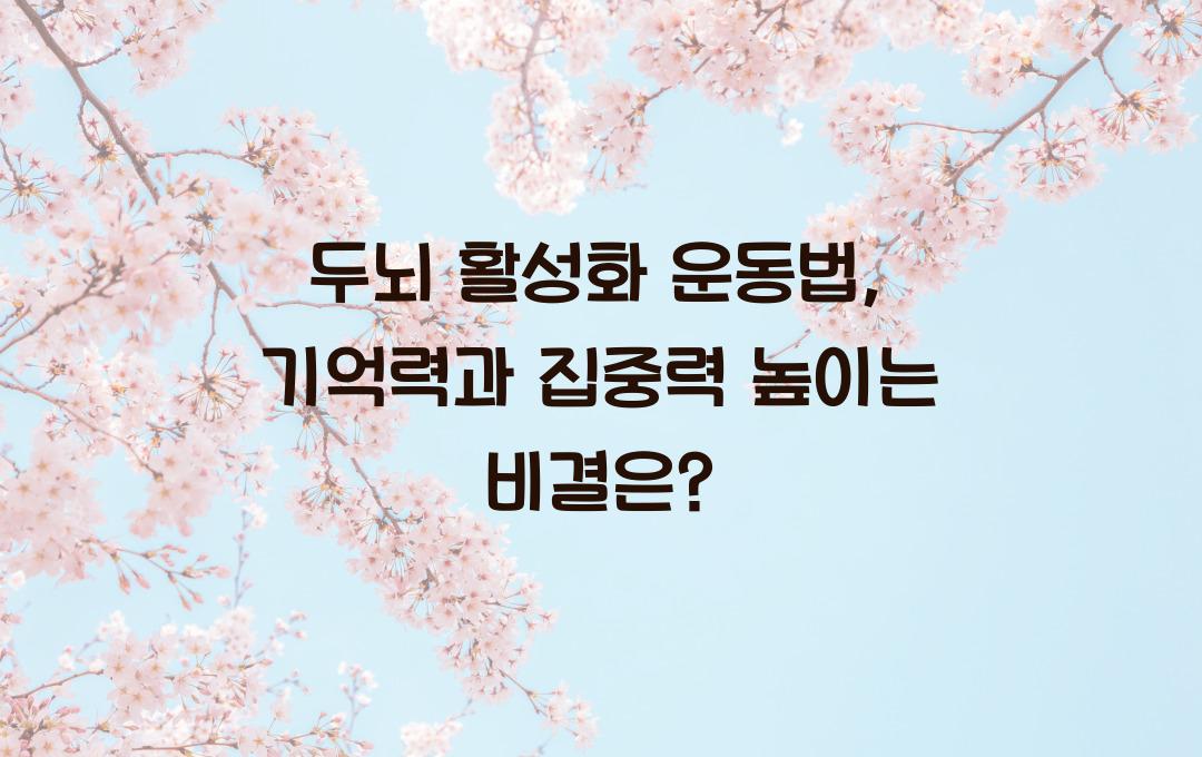 두뇌 활성화 운동법: 기억력과 집중력 높이는 신체 활동