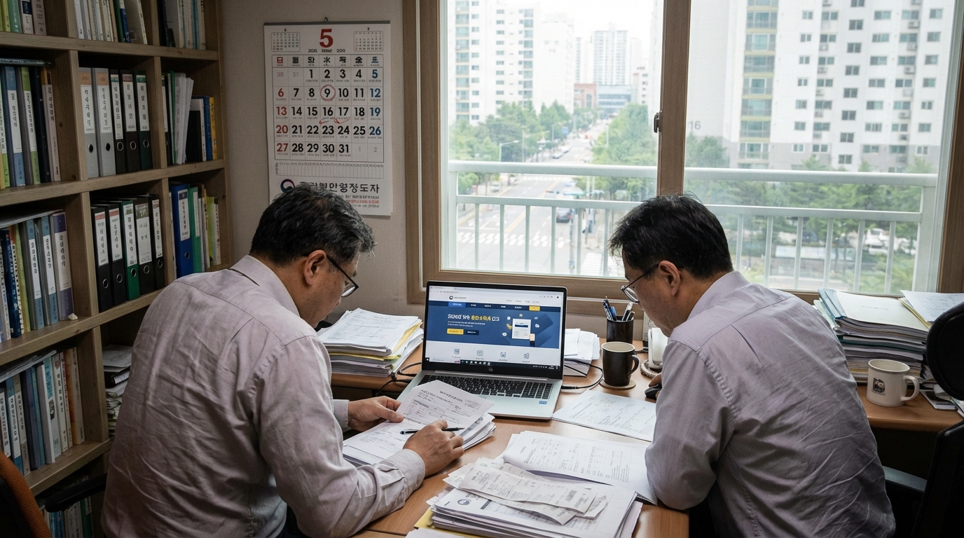 2026년 종합소득세 신고를 준비하는 한국인 전문가의 사무실 모습