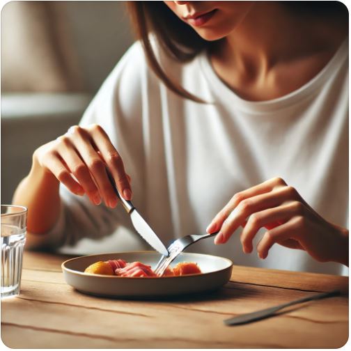 천천히 먹기를 습관화 하고 있는 여성의 사진