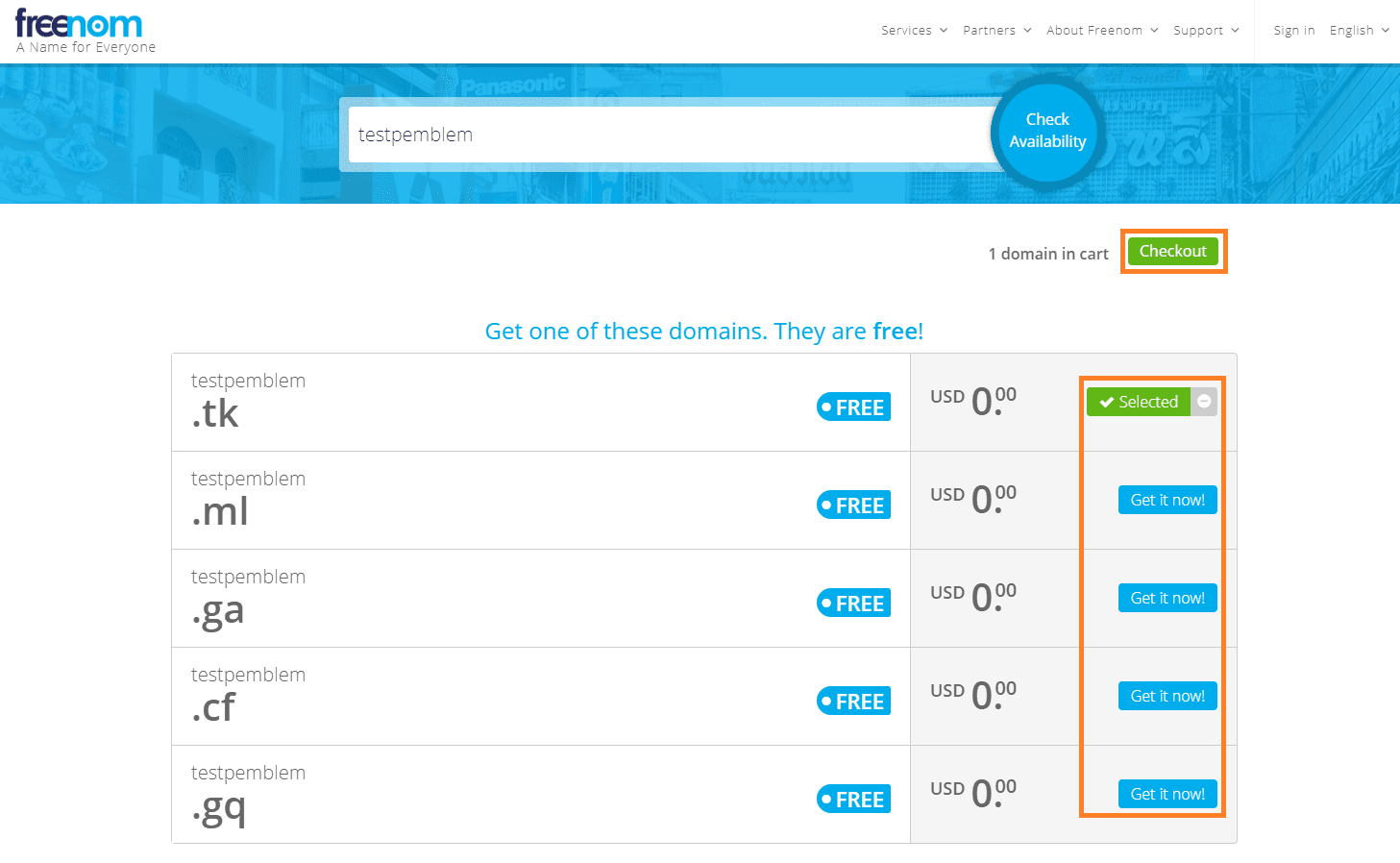 freenom 사이트 사용가능한 주소 검색