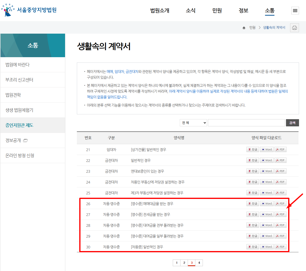 서울중앙지방법원 > 차용증/영수증 양식