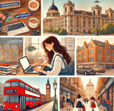 여자대학생이 런던에서 생활하는 이미지