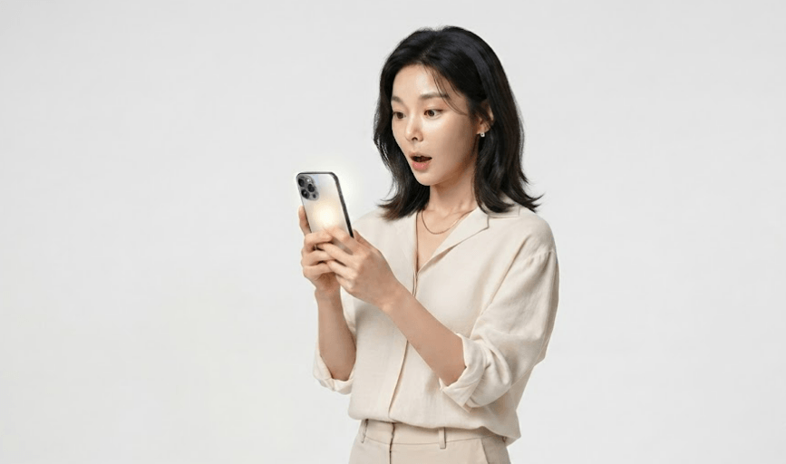 정기결제 알림 확인하고 놀라는 여성