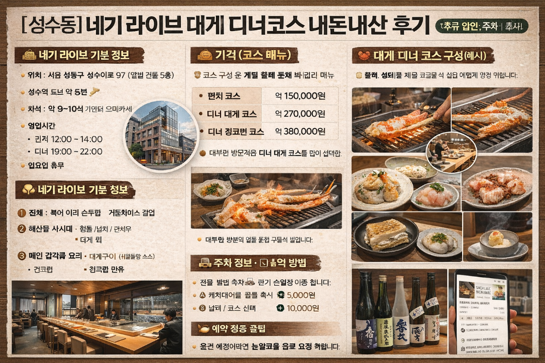 성수동 네기 라이브 대게코스 가격부터 예약까지 완벽정리