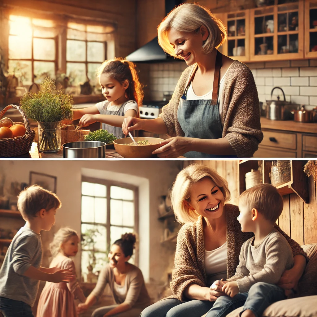 갱년기 여성과 아이들