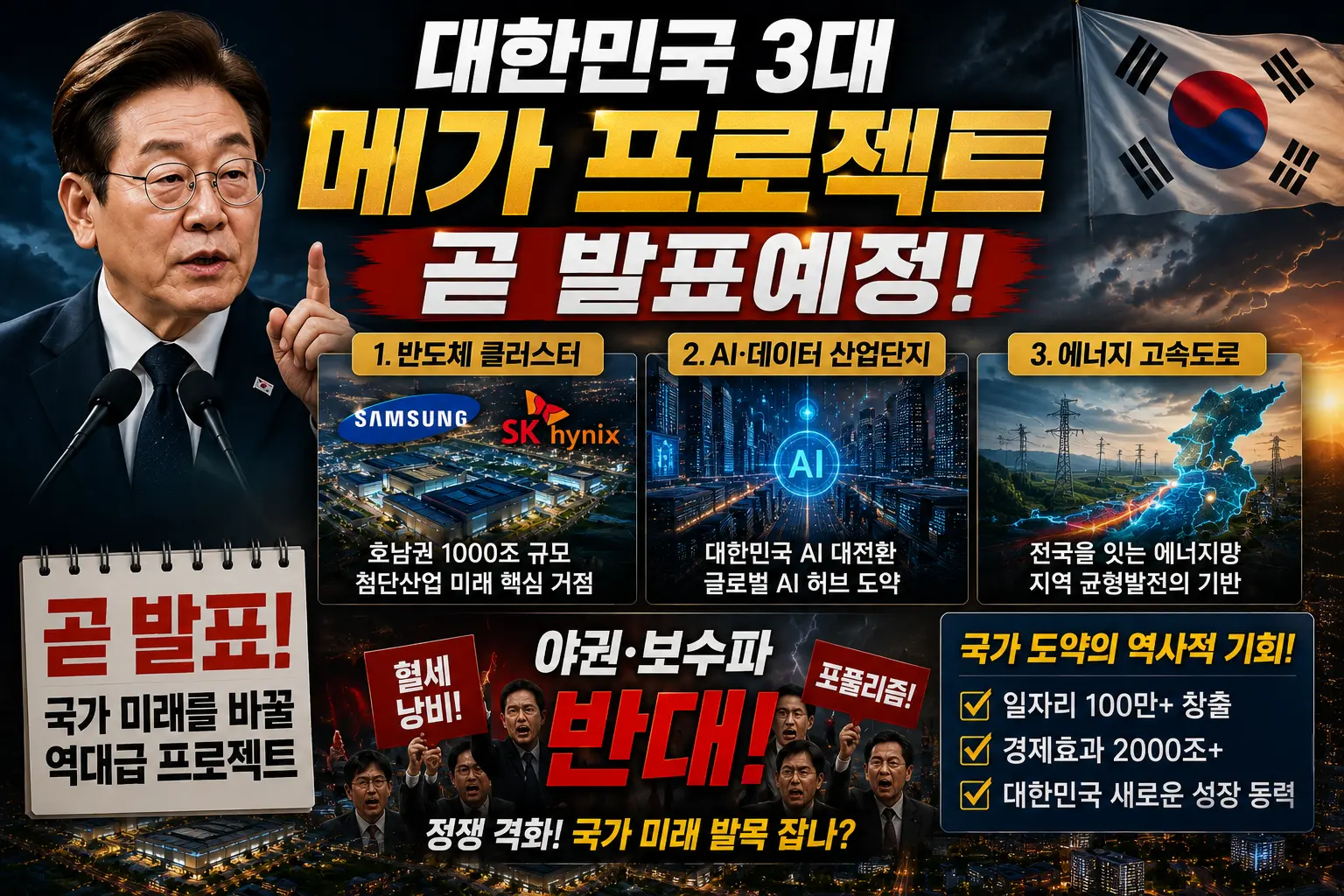 대한민국 3대 메가프로젝트 발표 호남 반도체 클러스터
AI 데이터센터 피지컬 AI 야권 반대 쟁점 총정리 2026