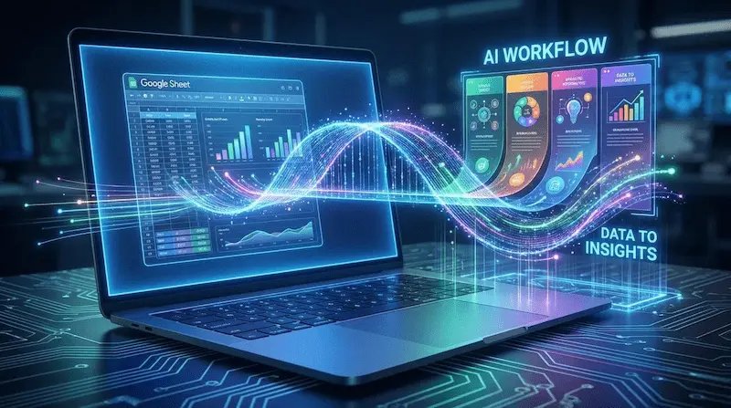 글 시트 데이터가 구글 슬라이드 보고서로 자동 변환되는 이미지