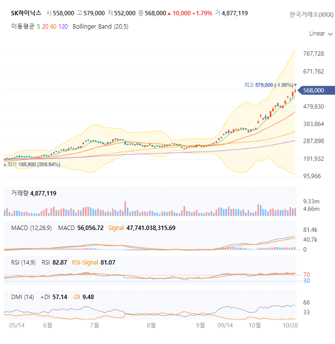 SK하이닉스 일봉 차트 자세히