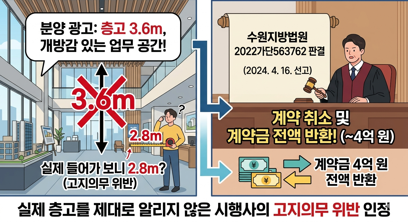 분양광고에 있는 층고와 실제 층고, 천장높이와 다른 경우 판결