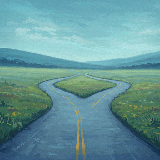 두 개의 길이 하나로 합쳐졌다가 다시 갈라지는 추상적인