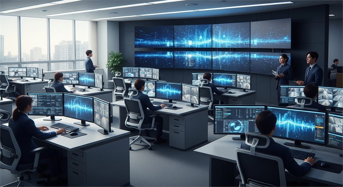 보안 관제 분위기를 담은 사무공간 전경