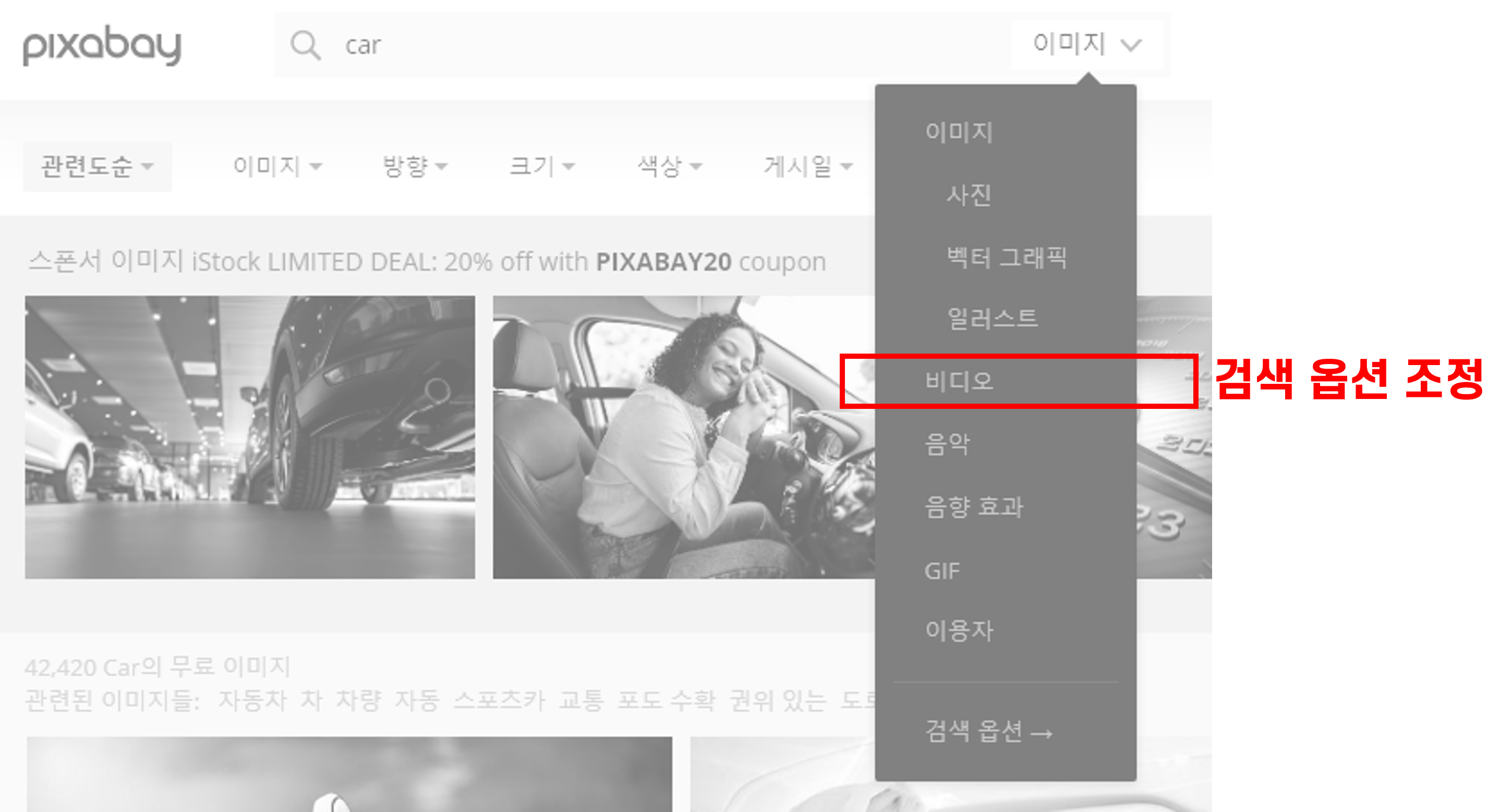 픽사베이-검색옵션