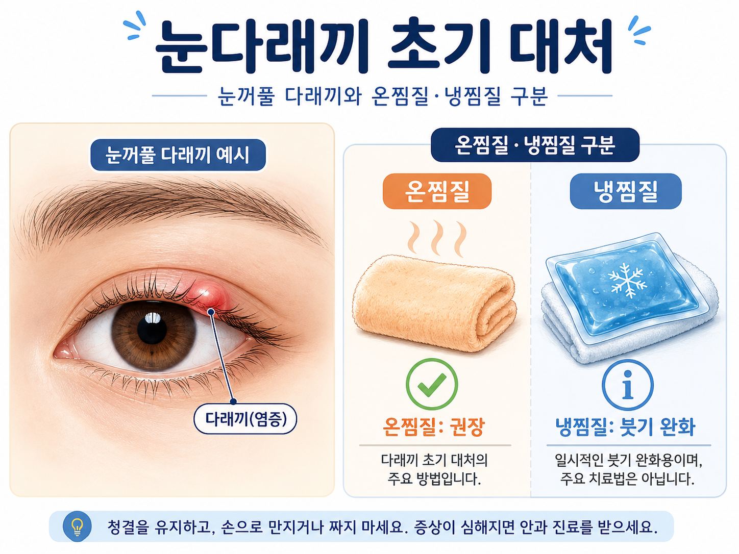 눈다래끼 초기 대처 — 눈꺼풀 다래끼와 온찜질·냉찜질 구분