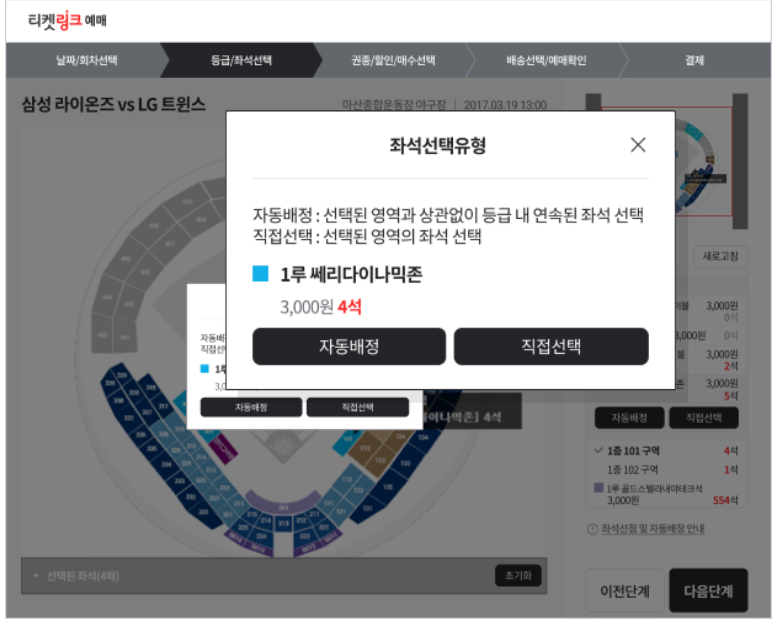 티켓링크 스포츠 티켓 예매 방법(출처-홈페이지)