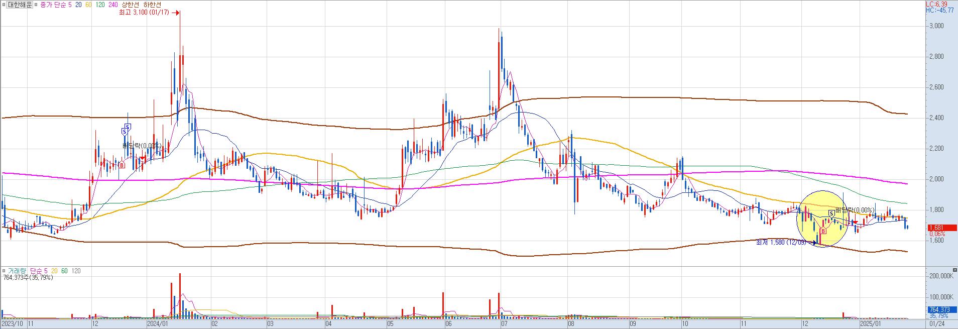 대한해운 일봉 챠트