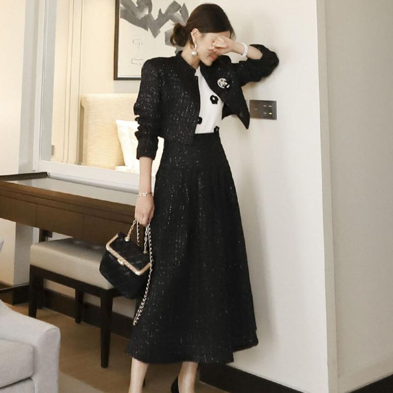 피로연투피스 하객룩 숏자켓 스커트 정장 모직 투피스세트