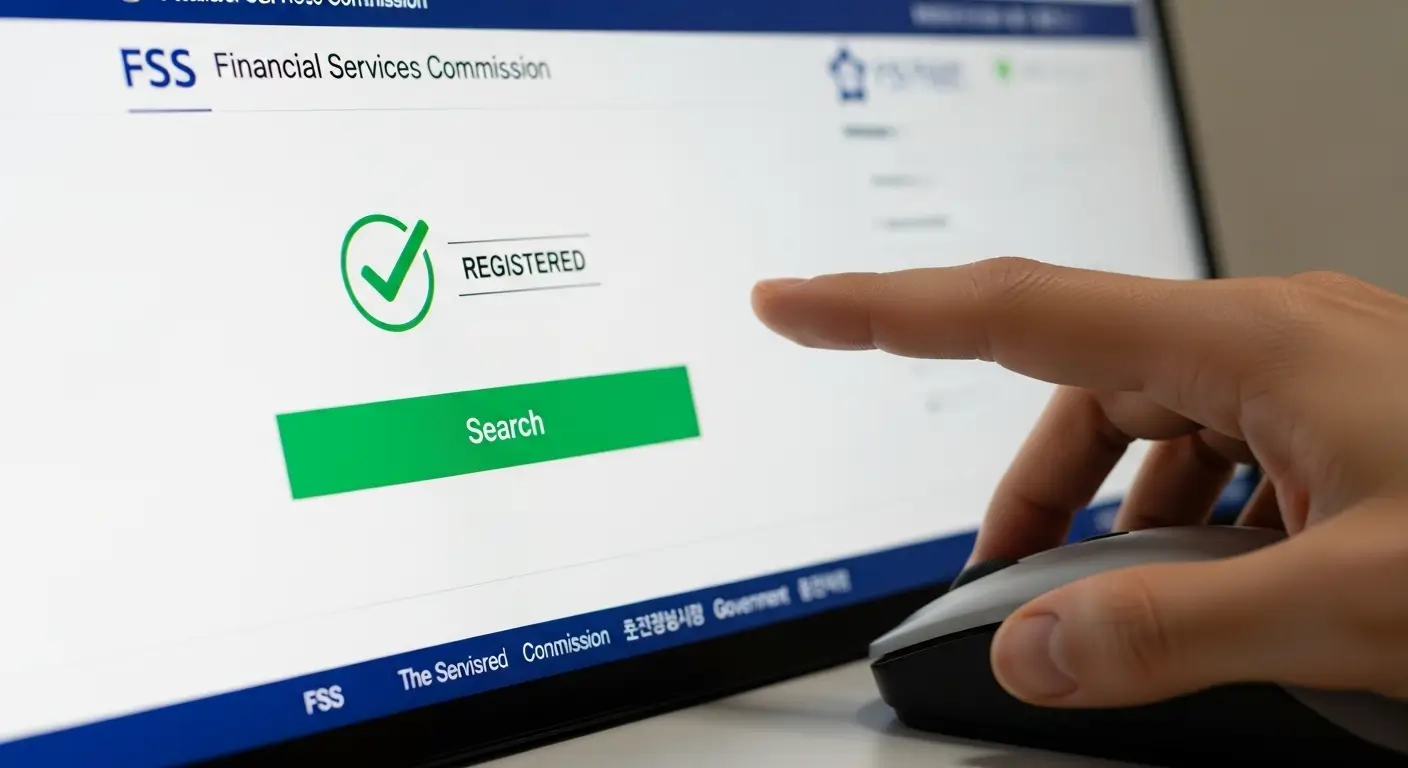 금융감독원 파인 웹사이트에서 정식 등록 대부업체를 조회하고 안전 인증 마크를 확인하는 모습