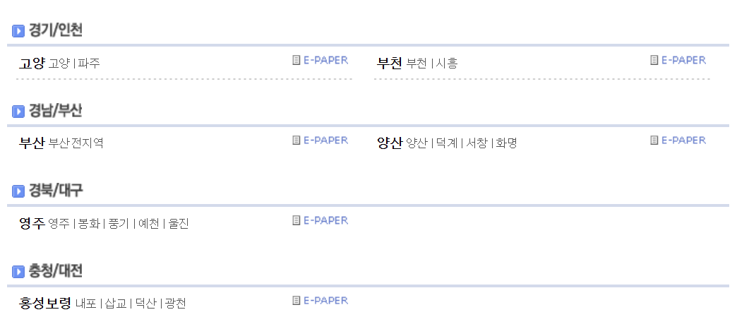 벼룩시장 종이신문 그대로보기 (http://www.findall.co.kr/region/)