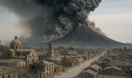 화산에 의해 도시가 사라지는 모습