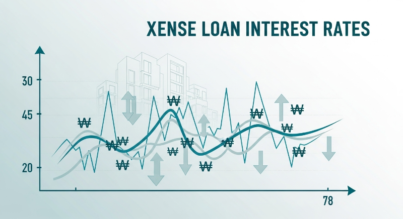 2025년 전세자금대출 금리 그래프와 주택 실루엣, 재정적 안정감을 상징하는 이미지