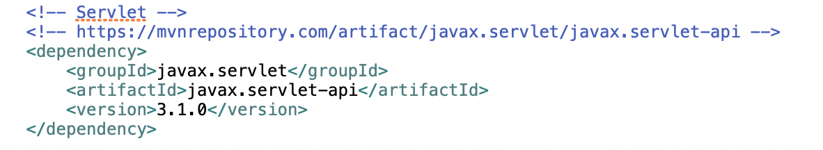 pom.xml에서 서블릿 버전을 3.0 이상으로 수정한 화면
