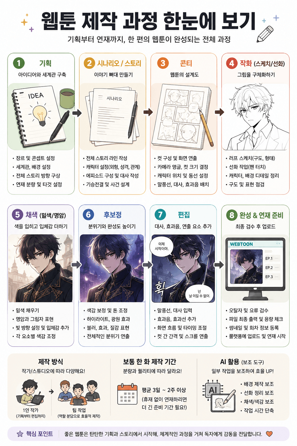 한 눈에 보는 웹툰제작 전체 과정 이미지