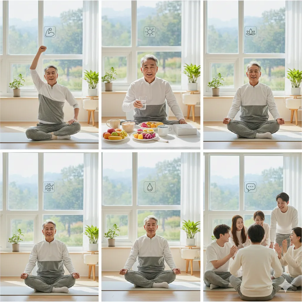 70대 부부가 공원에서 건강하게 산책하며 면역력을 높이고 감기 독감 없이 활력 넘치는 노년 생활을 보내는 모습