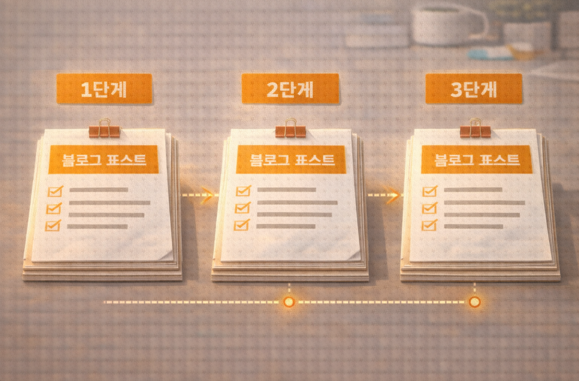 단계별로 정렬된 동일 형식 콘텐츠 구조 이미지