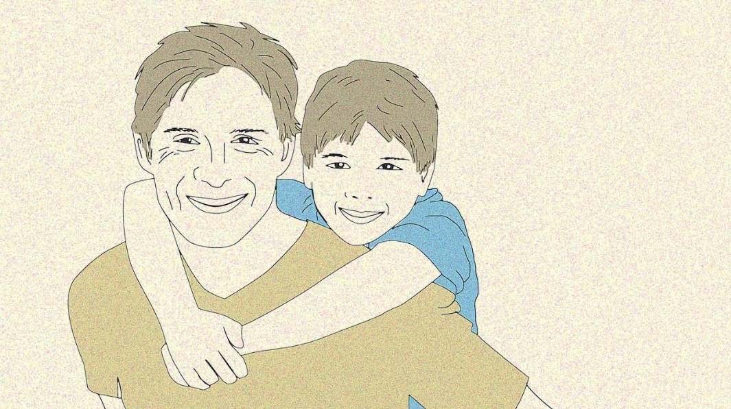 아빠 등에 업혀 있는 아들