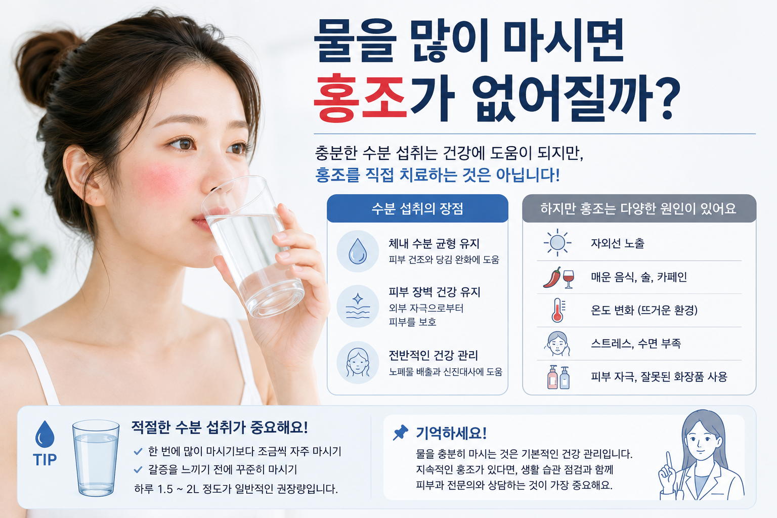 물을 많이 마시면 홍조가 없어질까?