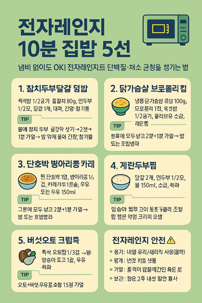 전자레인지 10분 집밥 5선, 단백질·채소 균형 레시피