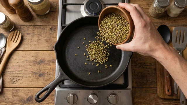 예열 없이 마른 프라이팬에 생결명자 투입