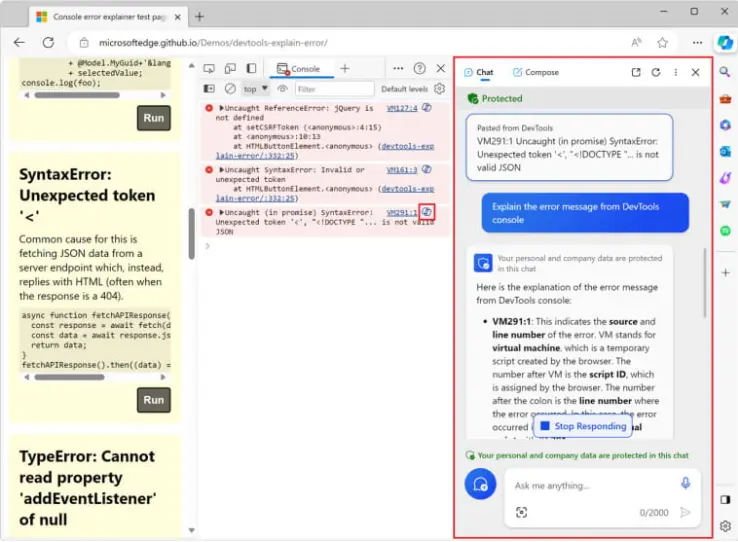 코파일럿이 실행되어 특정 메시지에 대한 자세한 설명
