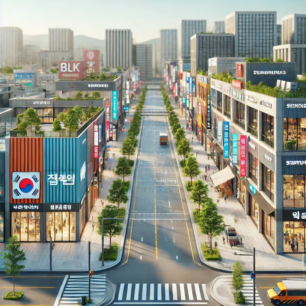야간 영업과 광고가 자유로운 현대적 상업지역 풍경