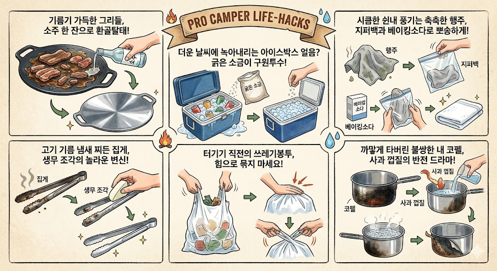 프로 캠퍼인 척! 설거지 지옥과 난감한 상황들 한방에 해결하고 온 역대급 꿀팁 대방출