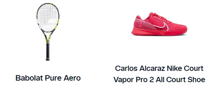 카를로스 알카라스 테니스 장비