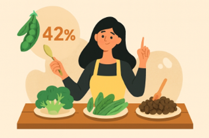 채소 기반 고단백 식단 구성 요소를 상징하는 창의적인 일러스트