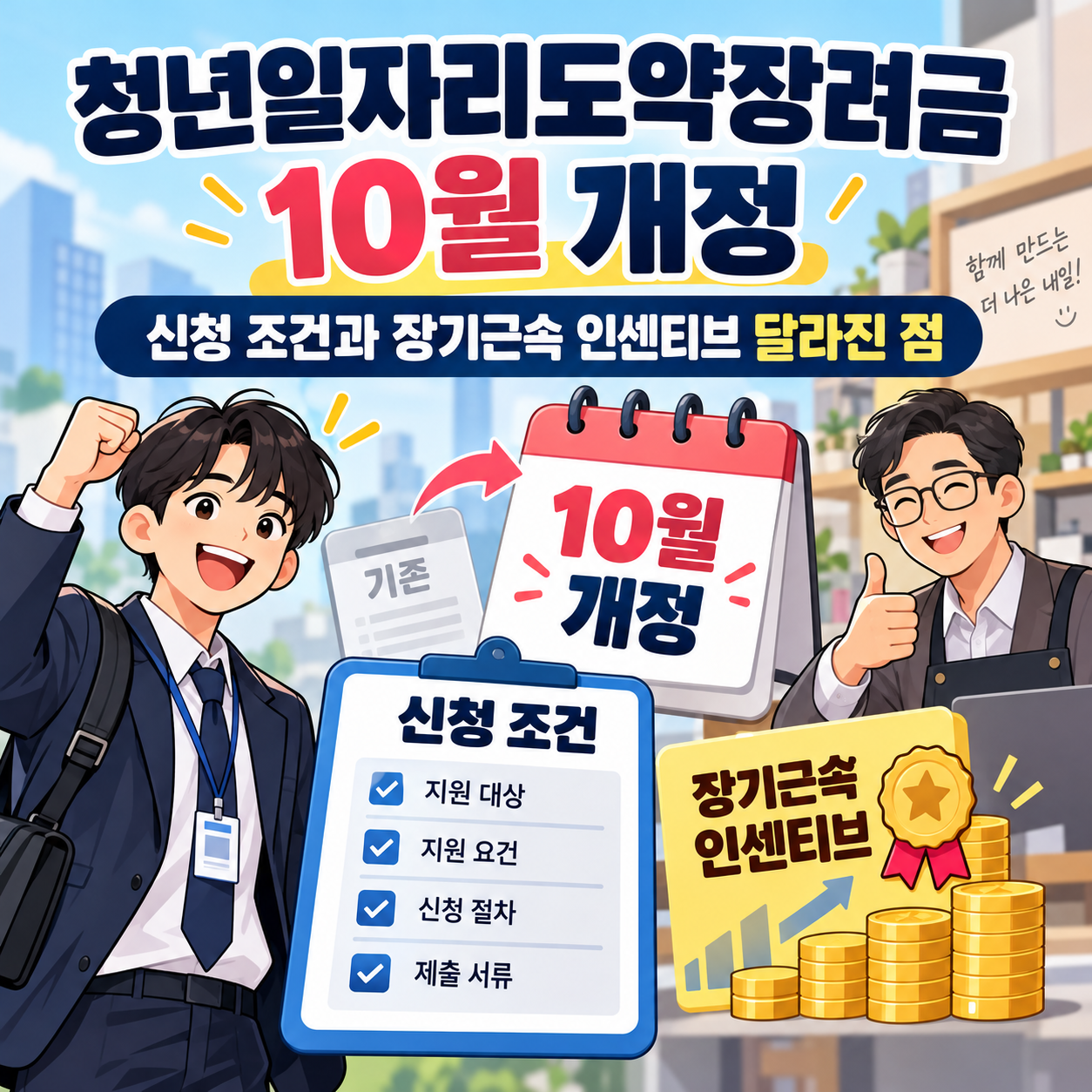 청년일자리도약장려금 10월 개정, 신청 조건과 장기근속 인센티브 달라진 점