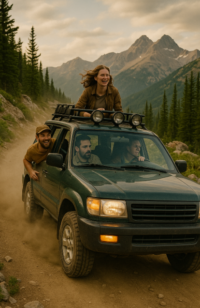 산악여행하는 사진