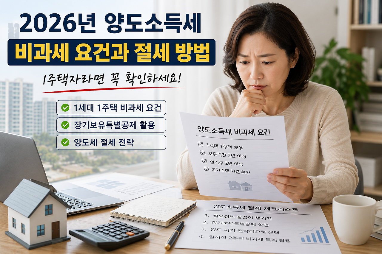 2026년 양도소득세 비과세 요건과 절세 방법을 확인하는 1주택자의 모습
